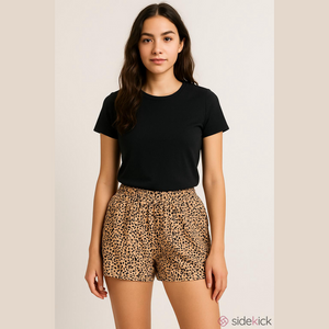 Tyche Leopard Print High Waist Shorts - Tan Black